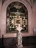 Bust of Carnegie and the original plan of the Peace Palace