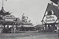Nederlandsch Indische Gasmaatschappij pavilion and Beck's Bierhalle (Beer Hall) at the Pasar Gambir in Batavia, Dutch East Indies (1925)
