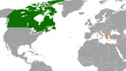 Map indicating locations of Canada and Greece