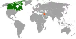 Map indicating locations of Canada and Iraq
