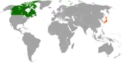 Map indicating locations of Canada and Japan