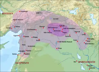Kingdom of Mitanni at its greatest extent under Barattarna c. 1490 BC