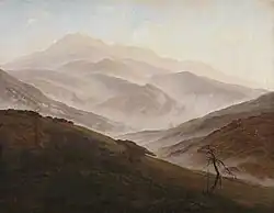 Caspar David Friedrich – Riesengebirg Landscape with Rising Fog 1819–1820, 54,9 × 70,4&nbsp;cm, Neue Pinakothek München