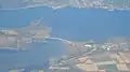 Aerial view of Lake Champlain Bridge connecting Addison, Vermont (right) & Crown Point, New York (left).