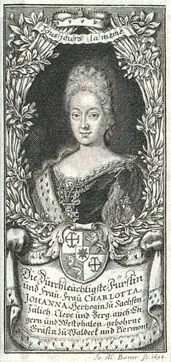 Charlotte Joanne of Waldeck-Wildungen. Engraving by Johann Alexander Böner, 1698. Bildarchiv Austria.