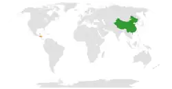 Map indicating locations of China and Honduras