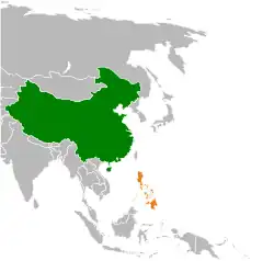 Map indicating locations of China and Philippines