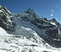 The icefall below the headwall on the normal route (southwest-west ridge) during winter