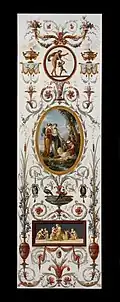 Louis XVI style medallion with garlands at the top, in a grotesque panel, originally from the Hôtel Grimod de La Reynière, Paris, designed and painted by Charles-Louis Clérissea, 1770s, Victoria and Albert Museum, London