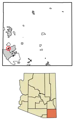 Location of Huachuca City in Cochise County, Arizona.