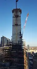Construction of the concrete core, from inside the Comcast Center, March 2016