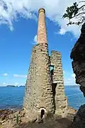 Close-up view of the Pumphouse ruins, seen in 2024