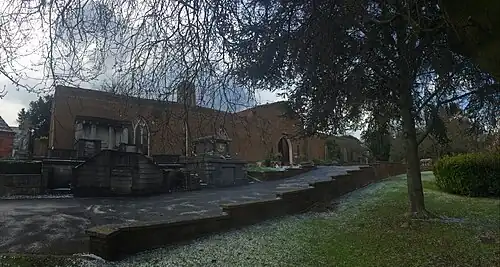 Front entrance of crematorium, with access to chapel