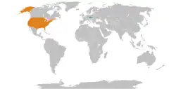 Map indicating locations of Czechoslovakia and United States