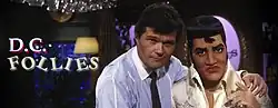 DC Follies promotional image containing the show's logo, star Fred Willard, and a puppet caricature of Elvis Presley