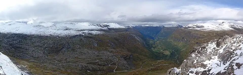 Panorama of Geirangerfjord from Dalsnibba
