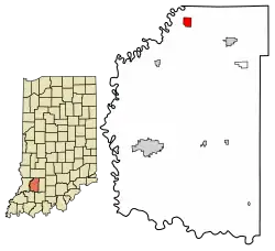 Location of Elnora in Daviess County, Indiana.