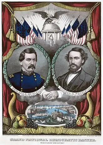 Image 9 Democratic presidential ticket, 1864 Lithograph: Currier and Ives; Restoration: Lise Broer A Democratic campaign poster from the United States presidential election of 1864, showing presidential candidate George B. McClellan (left) and his running-mate George H. Pendleton. They lost to the Republican candidate, incumbent Abraham Lincoln, who became the first American president in 32 years to be reelected. More selected pictures