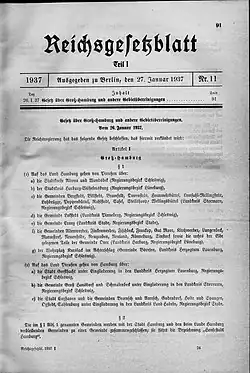 Image 24Promulgation of the Greater Hamburg Act in the Reichsgesetzblatt of 27 January 1937 (from History of Hamburg)
