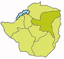 The archdiocese (dark green) in Zimbabwe
