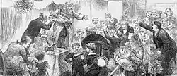 Engraving of Father Christmas at a children's party