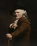 The reproduction of Portrait de l'artiste sous les traits d'un moqueur used in the internet meme