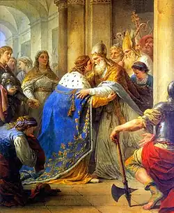 "Meeting of Saint Louis and Pope Innocent IV", by Louis Jean Francois Lagrenee