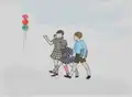 Children walking (ink & watercolour)