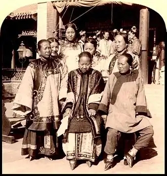 Image 16Wealthy Chinese women with bound feet (Beijing, 1900). Foot binding was a symbol of women's oppression during the reform movements in the 19th and 20th centuries. (from History of feminism)