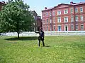 Courtyard and reenactor.