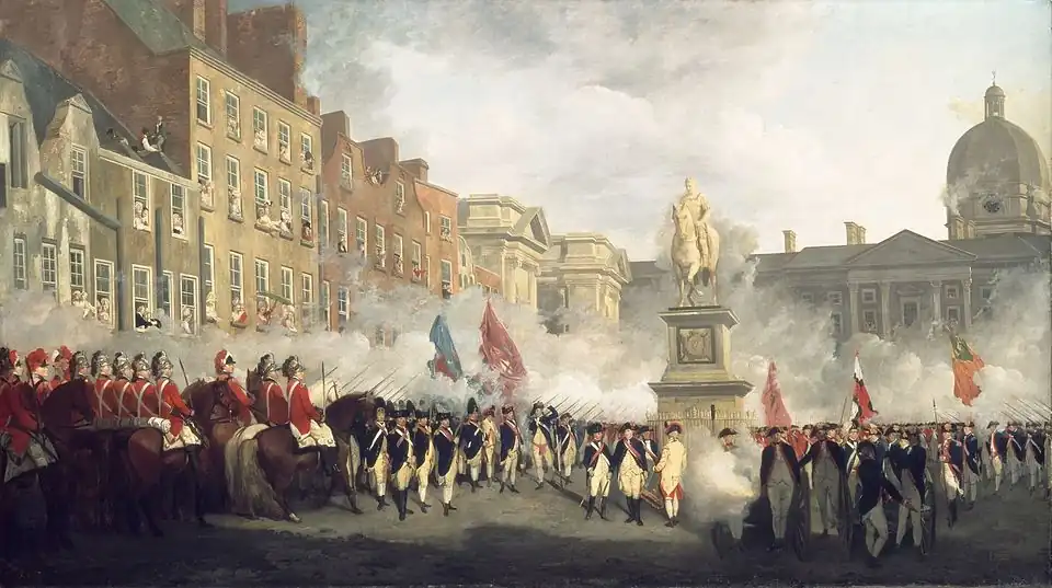 ''The Dublin Volunteers on College Green by Francis Wheatley.
