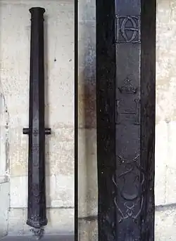 French bastard culverin dated to 1548, 85mm 300&nbsp;cm 1076&nbsp;kg.