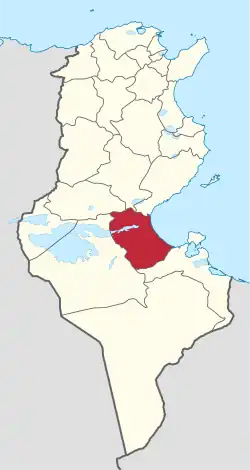 Map of Tunisia with Gabès highlighted