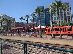A view of Gaslamp Quarter station from the San Diego Convention Center side of the freight track
