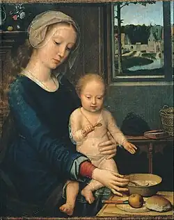 Madonna and Child with the Milk Soup, c. 1515. Oil on panel, 25 x 29&nbsp;cm, Royal Museum of Fine Arts of Belgium[24]