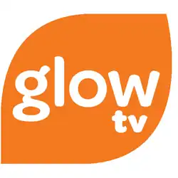 Orange leaf shaped logo depicting the words "Glow TV"