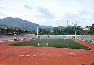 View of athletic track and football field of Golden Jubliee Stadium