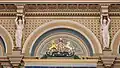 The emblem above the seating area