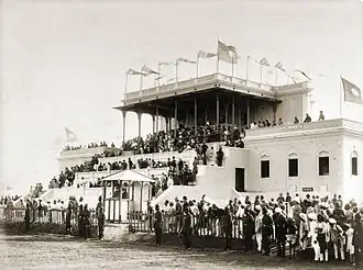 Grand Stand, Hyderabad Race Club. Photographed by Lala Deen Dayal in the 1880s.