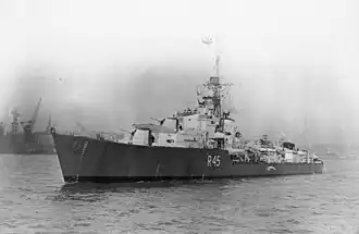 HMS Tenacious underway on the River Mersey, c1943 (IWM)