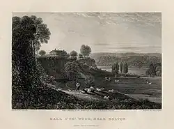 Hall i' th' Wood, near Bolton engraving by Thomas Higham after William Linton, 1835.