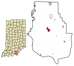 Location of Corydon in Harrison County, Indiana.