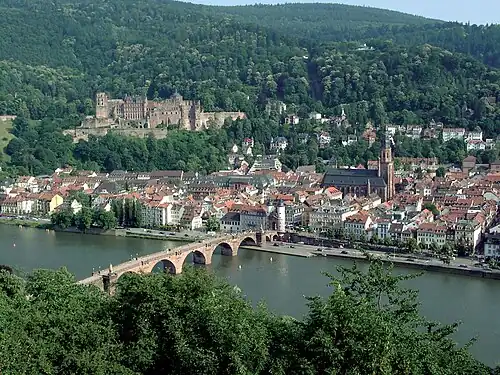 Heidelberg with Castle and the Old Bridge over river Neckar