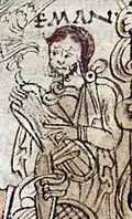 1025-1050 A.D., England. Heman playing rotte, Winchcombe Psalter, Cambridge University Library, Ff.1.23, folio 4v