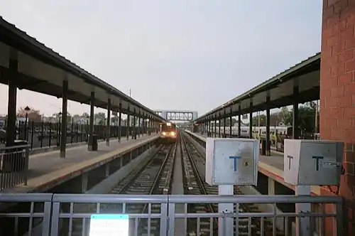 A train arrives at the station