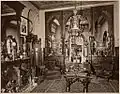 Henry C. Gibson drawing room (decorated c. 1870, demolished), Furness & Hewitt, architects. The Neo-Grec library table (foreground) is now at the Detroit Institute of Arts.