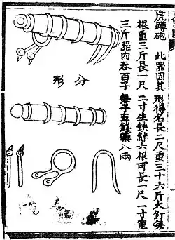 A depiction of the "crouching tiger cannon" from the Huolongjing