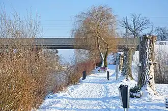 The canal and Sternenbrücke in winter.