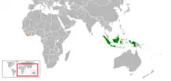 Map indicating locations of Indonesia and Liberia
