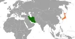 Map indicating locations of Iran and Japan